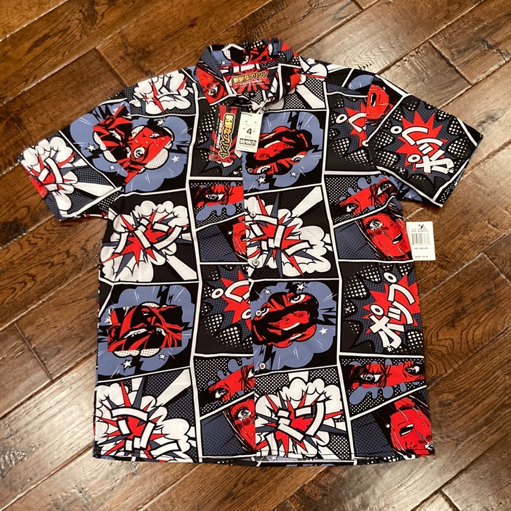 Men’s Fresh Prints Manga Anime Style Button Front Shirt Size Medium NEW